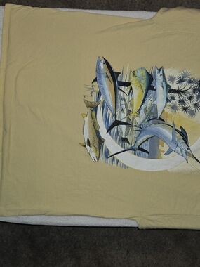 Guy Harvey Yellow Short Sleeve Tee with Blue and Green Fish Graphic